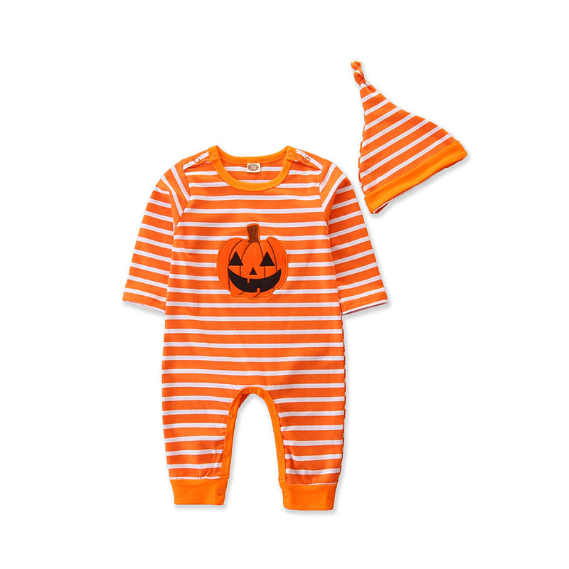 2 Pieces Set Baby Girls Boys Halloween Striped Cartoon Jumpsuits And Hats Wholesale 54387567