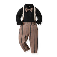 Load image into Gallery viewer, 2 Pieces Set Baby Kid Boys Bow Shirts And Striped Jumpsuits Wholesale 221104375
