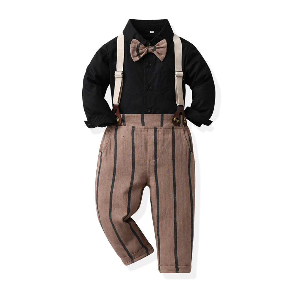 2 Pieces Set Baby Kid Boys Bow Shirts And Striped Jumpsuits Wholesale 221104375