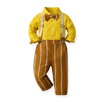 Load image into Gallery viewer, 2 Pieces Set Baby Kid Boys Bow Shirts And Striped Jumpsuits Wholesale 221104375
