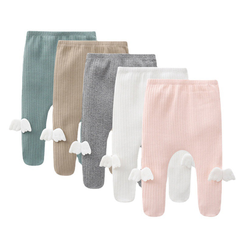 Baby Girls Solid Color Wings Muslin&Ribbed Pants Leggings Wholesale 512910763