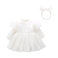 Load image into Gallery viewer, Baby Girls Solid Color Bow Lace Muslin&amp;Ribbed Dresses Wholesale 513310760

