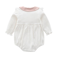 Load image into Gallery viewer, Baby Girls Flower Bow Lace Muslin&amp;Ribbed Rompers Wholesale 523410757
