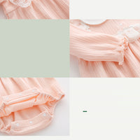 Load image into Gallery viewer, Baby Girls Flower Bow Lace Muslin&amp;Ribbed Rompers Wholesale 523410757

