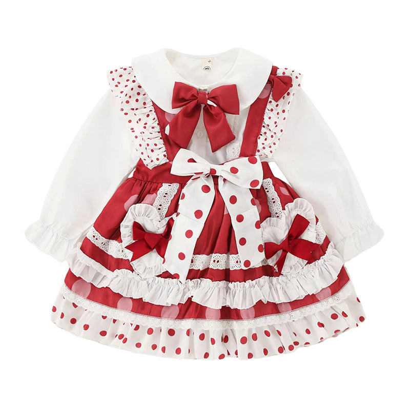 2 Pieces Set Baby Kid Girls Party Solid Color Tops And Polka dots Bow Dresses Wholesale 527111109