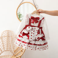 Load image into Gallery viewer, 2 Pieces Set Baby Kid Girls Party Solid Color Tops And Polka dots Bow Dresses Wholesale 527111109
