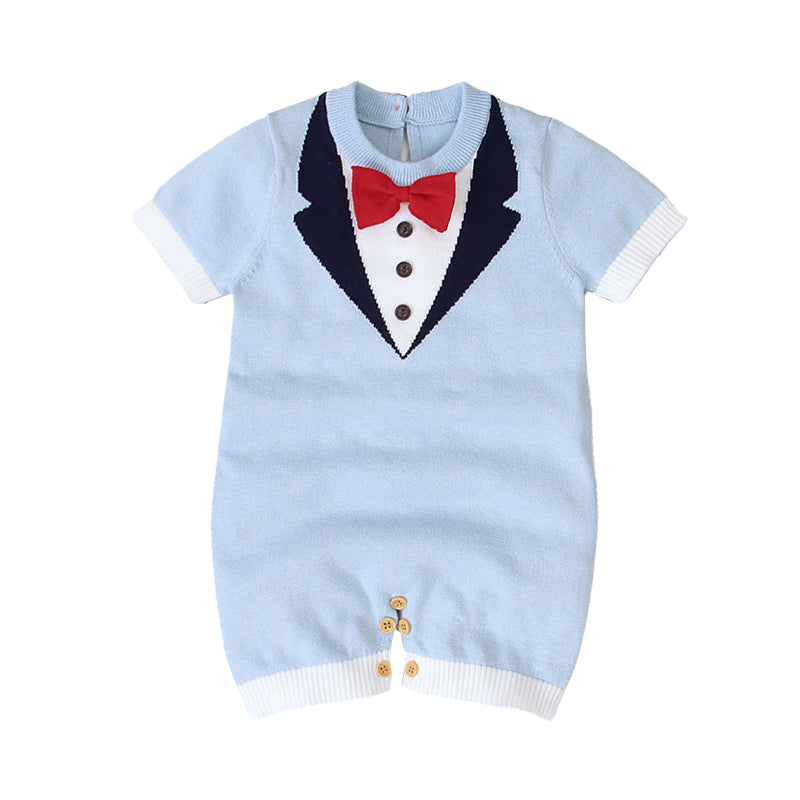 Baby Boys Bow Crochet Rompers Wholesale 55237452