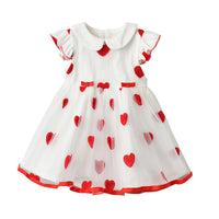 Load image into Gallery viewer, 3 Pieces Set Baby Kid Girls Valentine&#39;s Day Birthday Color-blocking Cardigan Love heart Lace Embroidered Princess Dresses And Bow Headwear Wholesale 56569552
