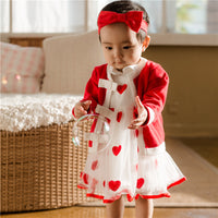 Load image into Gallery viewer, 3 Pieces Baby Kid Girls Color-blocking Cardigan  Lace Embroidered Princess Dresses And Bow Headwear Set Wholesale 56569552
