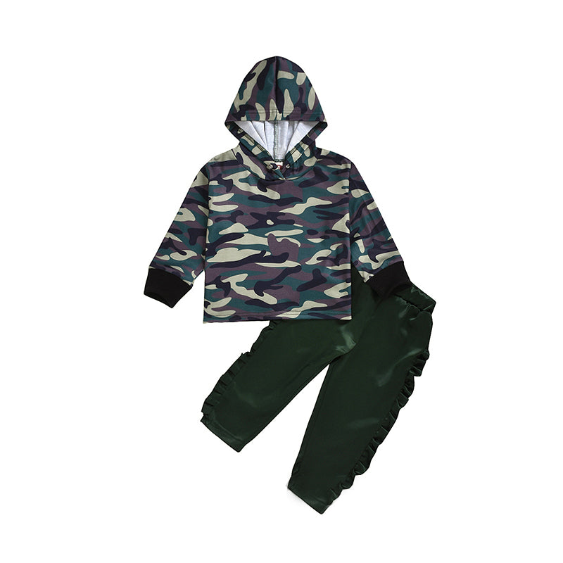 2 Pieces Set Baby Kid Girls Camo Hoodies Swearshirts And Solid Color Pants Wholesale 22527523