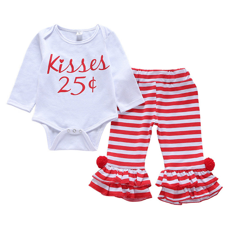 2 Pieces Set Baby Girls Letters Rompers And Striped Pants Wholesale 86187585