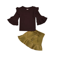 Load image into Gallery viewer, 2 Pieces Set Baby Kid Girls Solid Color Tops And Bow Skirts Wholesale 07447531
