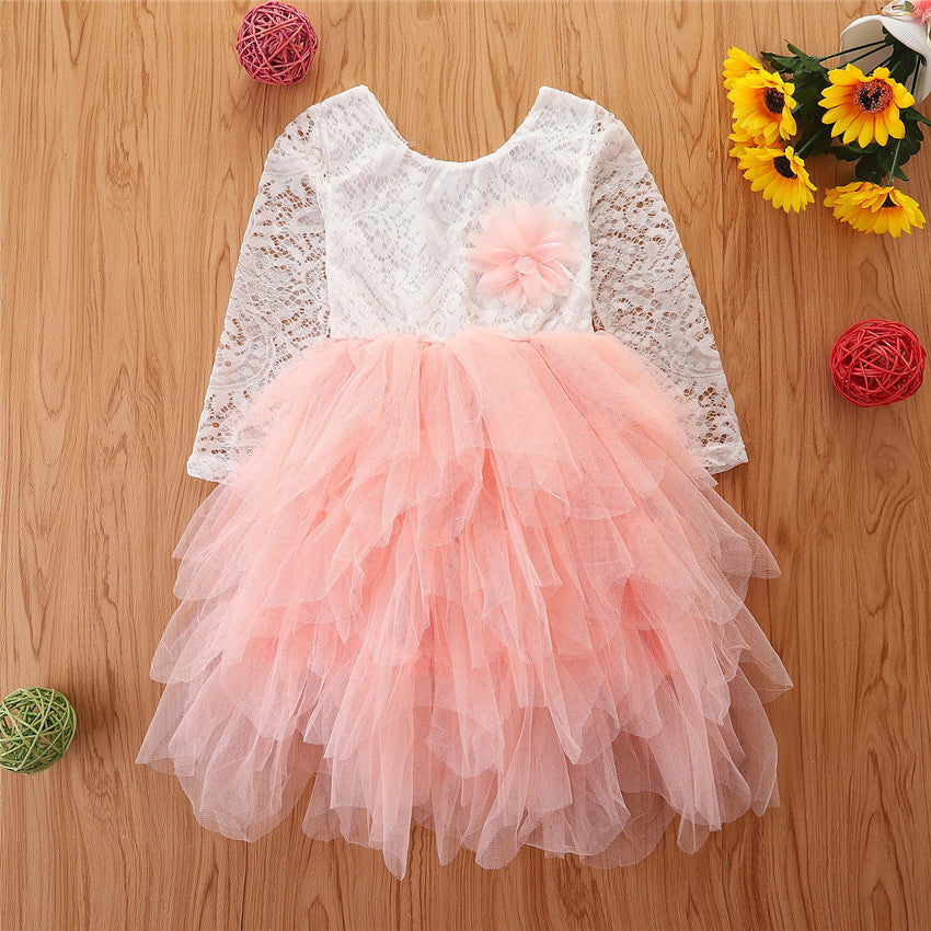 Kid Girls Color-blocking Lace Birthday Party Dresses Princess Dresses Wholesale 220711290