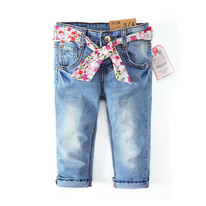6-Pack Kid Girl Jeans With Floral Belt Wholesale 82093586