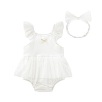 Load image into Gallery viewer, Baby Girls Color-blocking Bow Lace Rompers Headwear Wholesale 657110870
