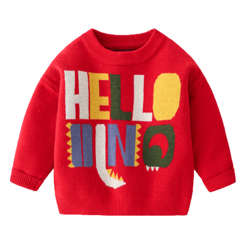 Kid Boys Letters Color-blocking Dinosaur Cartoon Print Sweaters Wholesale 67648357