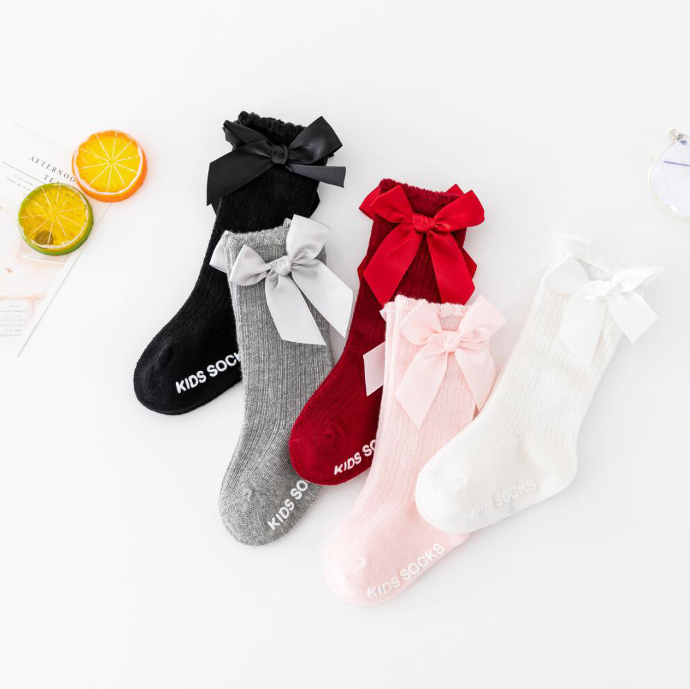 Baby Kid Girls Letters Color-blocking Bow Print Accessories Socks Wholesale 693010373