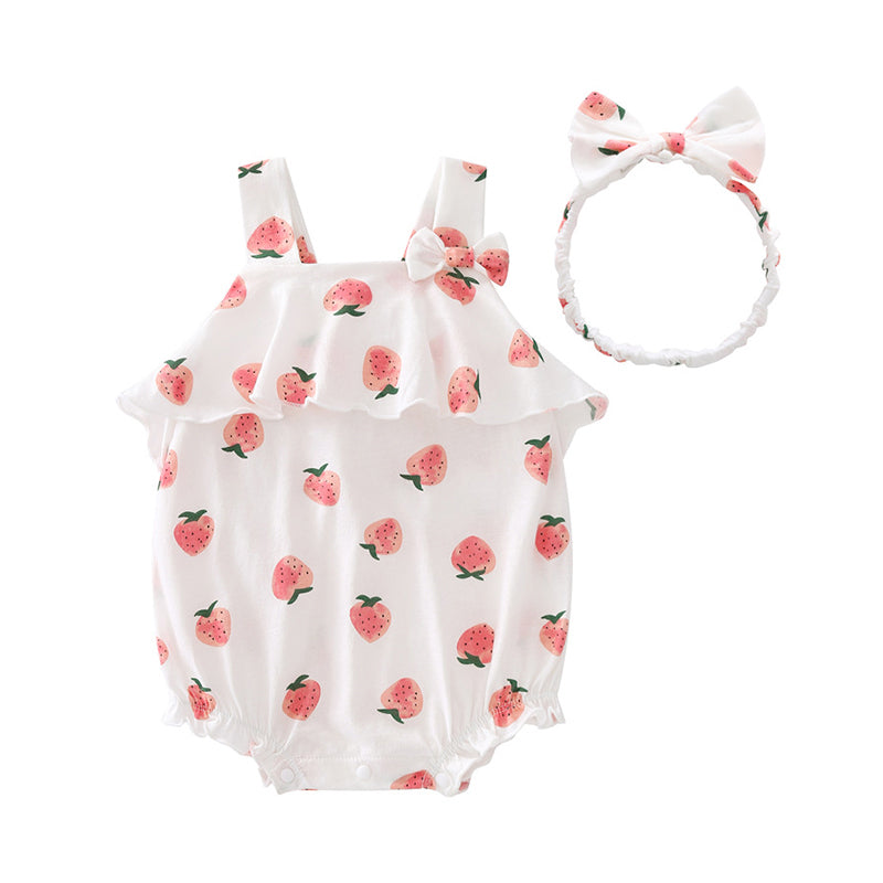 Baby Girls Fruit Bow Print Rompers Headwear Wholesale 703410858