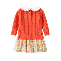 Load image into Gallery viewer, Baby Kid Girls Flower Crochet Embroidered Muslin&amp;Ribbed Print Dresses Wholesale 72079607
