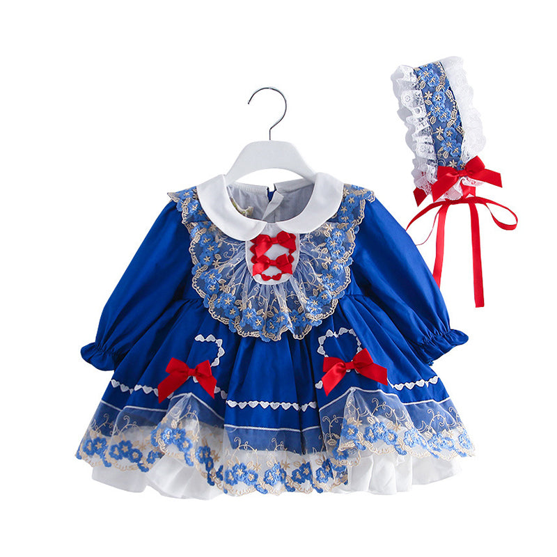 Baby Kid Girls Love heart Bow Print Dresses And Accessories Headwear Wholesale 722110311