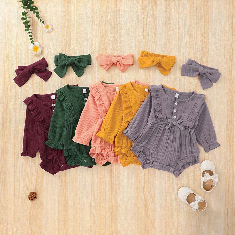 Baby Kid Girls Solid Color Bow Rompers Wholesale 72399963