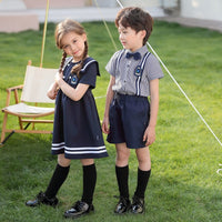 Load image into Gallery viewer, 2 Pieces Set Kid Big Kid Boys Dressy Checked Shirts And Solid Color Shorts Wholesale 733412000
