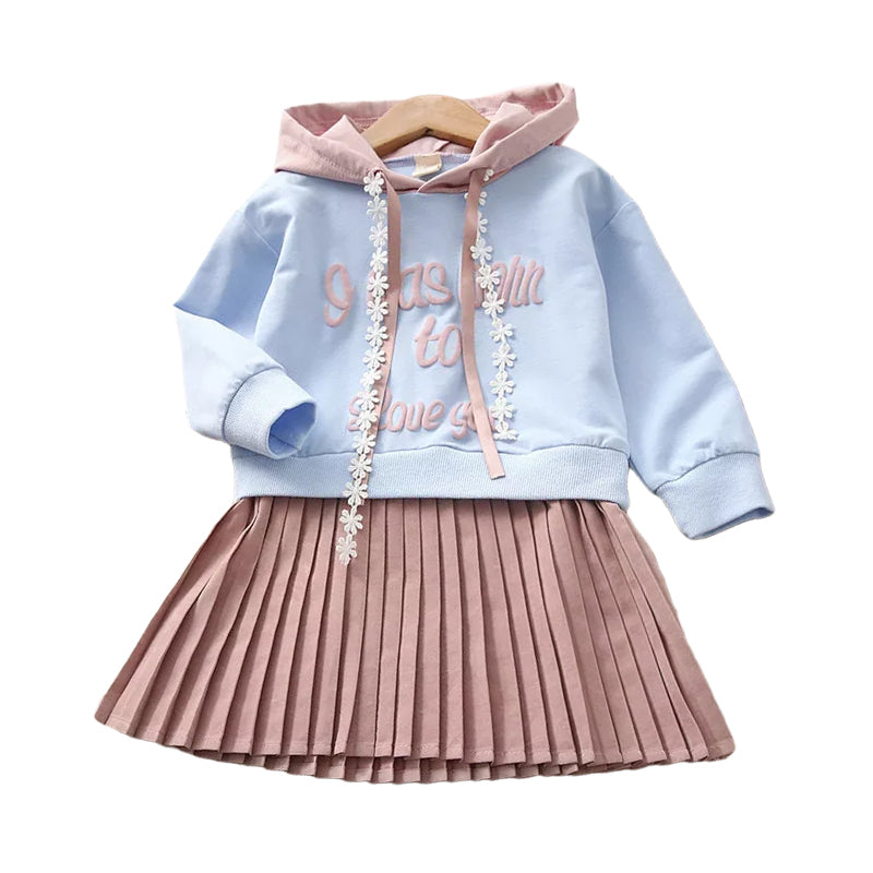 2 Pieces Set Baby Kid Girls Letters Hoodies Swearshirts And Solid Color Skirts Wholesale 762511314