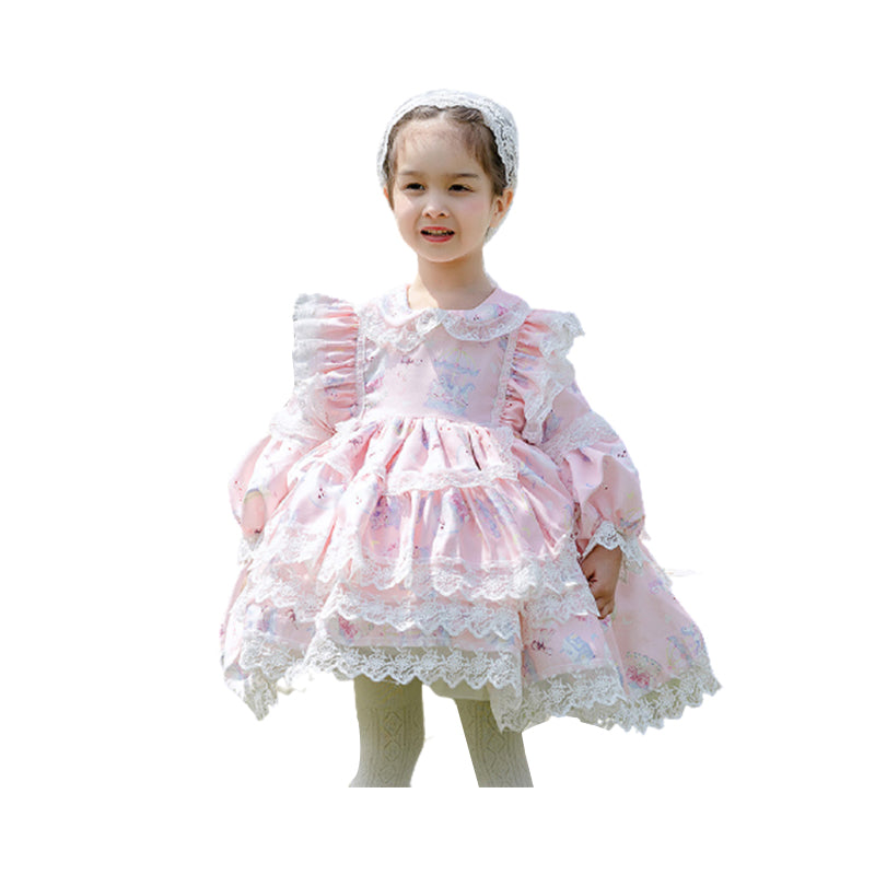Baby Kid Girls Bow Lace Print Dressy Birthday Party Dresses Princess Dresses Wholesale 768410242