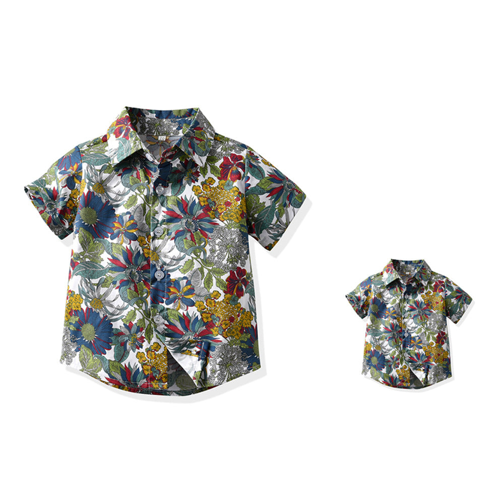 Family Outfits Daddy And Me Baby Kid Flower Tropical Print Shirts Wholesale 775113517