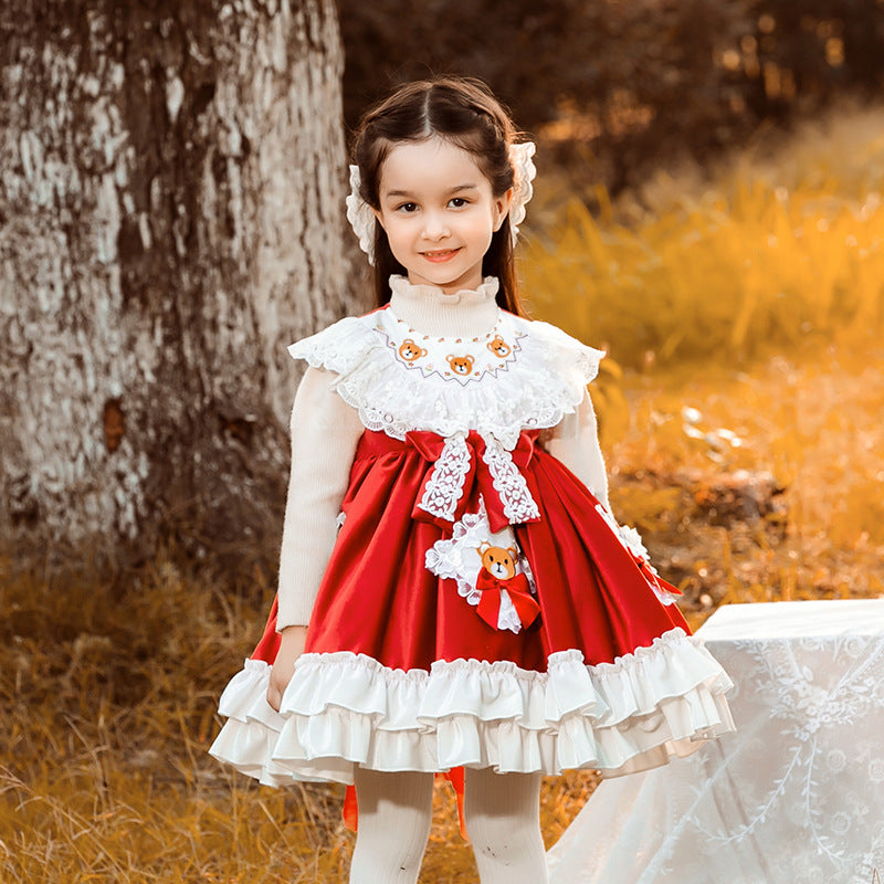 Baby Kid Girls Cartoon Bow Lace Embroidered Birthday Party Dresses Princess Dresses Wholesale 780110233