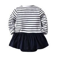 Load image into Gallery viewer, 2 Pieces Set Baby Kid Girls Striped Color-blocking Bow Rompers Solid Color Pants Wholesale 78919694
