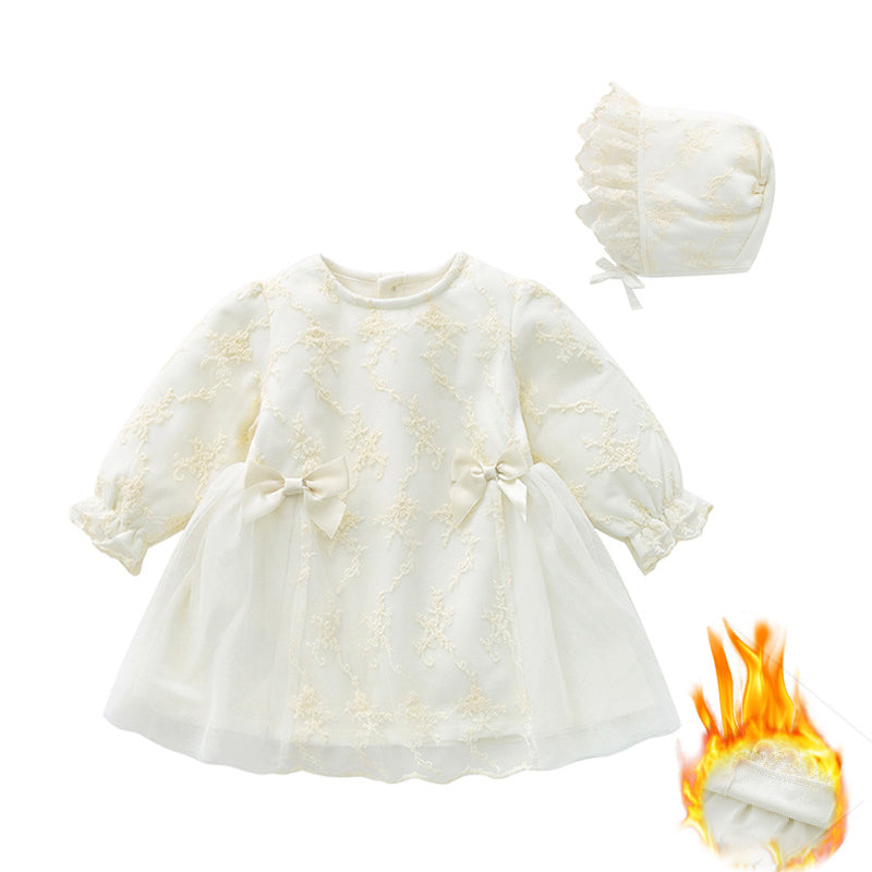 Baby Girls Solid Color Lace Princess Dresses Hats Wholesale 803010886
