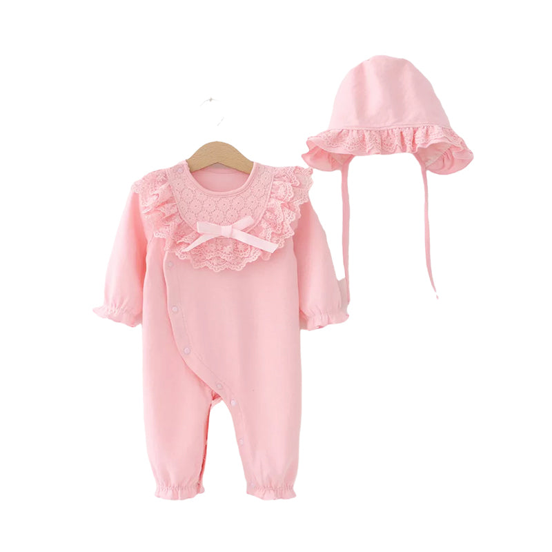 2 Pieces Set Baby Girls Solid Color Lace Jumpsuits Wholesale 821310813