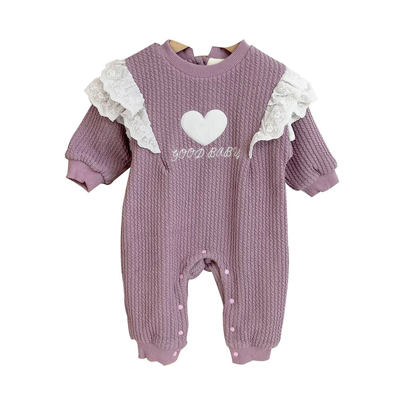 Baby Kid Girls Solid Color Love heart Muslin&Ribbed Jumpsuits Wholesale 84268779