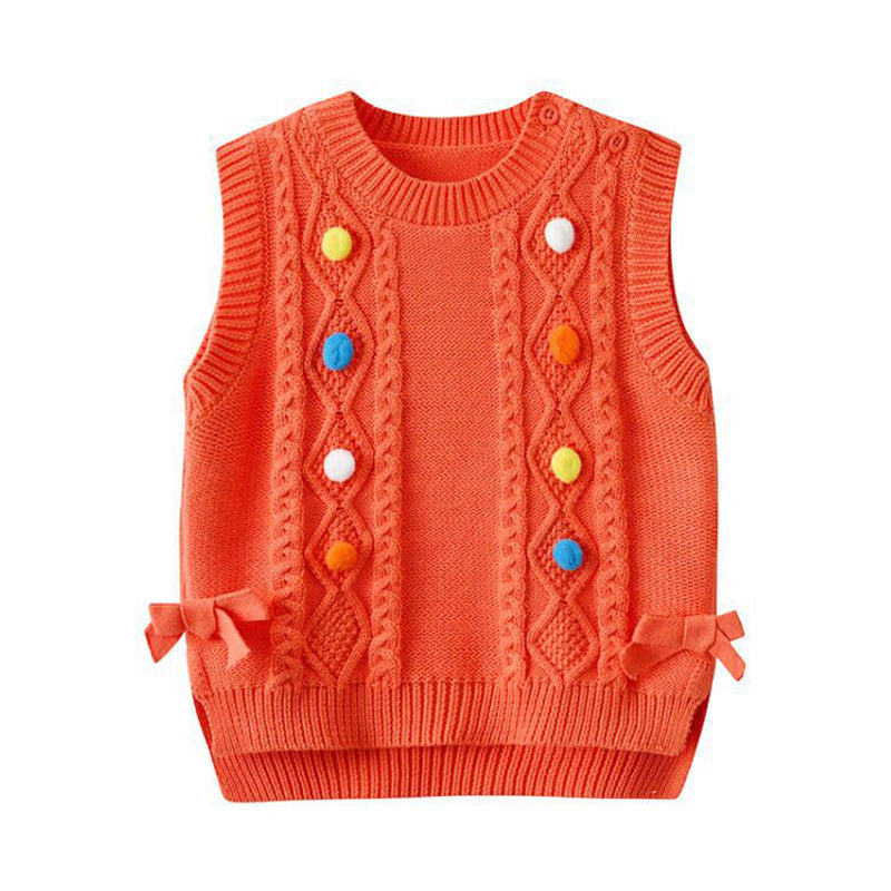 Baby Kid Girls Solid Color Bow Crochet Sweaters Vests Waistcoats Wholesale 85159608