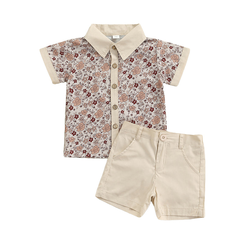 2 Pieces Set Baby Kid Unisex Flower Shirts And Solid Color Shorts Wholesale 861112034