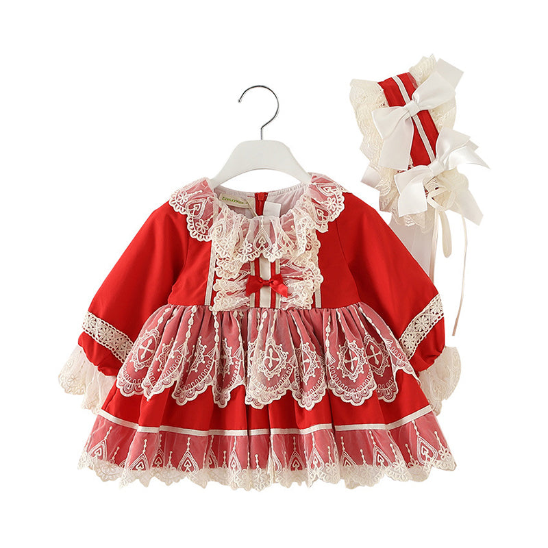 Baby Kid Girls Love heart Bow Lace Dressy Birthday Party Spanish Dresses Princess Dresses And Accessories Headwear Wholesale 891710301