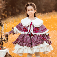 Load image into Gallery viewer, 2 Pieces Set Baby Kid Girls Dressy Birthday Party Checked Embroidered Dresses Princess Dresses Love heart And Bow Jackets Outwears Wholesale 253610228

