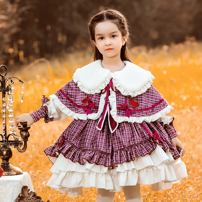 2 Pieces Set Baby Kid Girls Dressy Birthday Party Checked Embroidered Dresses Princess Dresses Love heart And Bow Jackets Outwears Wholesale 253610228