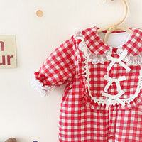 Load image into Gallery viewer, Baby Kid Girls Checked Bow Lace Jumpsuits Wholesale 901710454
