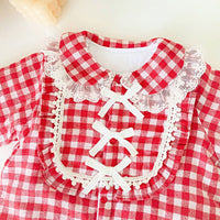 Load image into Gallery viewer, Baby Kid Girls Checked Bow Lace Jumpsuits Wholesale 901710454
