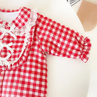 Load image into Gallery viewer, Baby Kid Girls Checked Bow Lace Jumpsuits Wholesale 901710454
