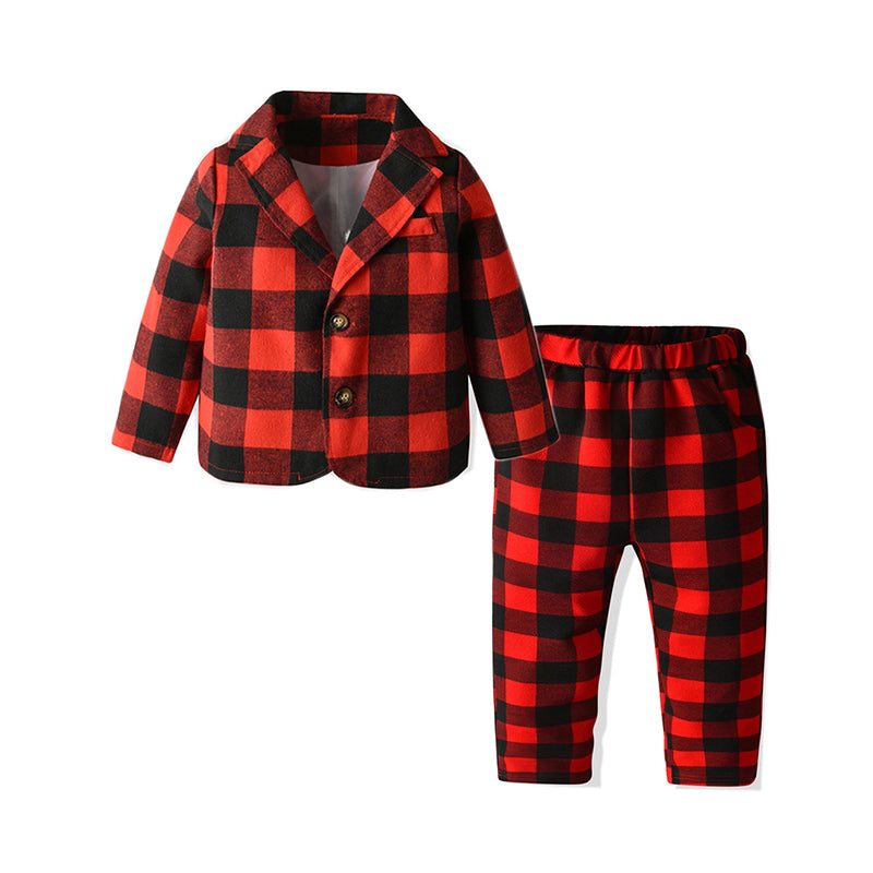 2 Pieces Set Baby Kid Girls Boys Birthday Party Color-blocking Checked Blazers Pants Wholesale 90839707