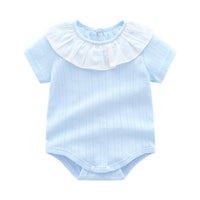 Load image into Gallery viewer, Baby Girls Solid Color Lace Muslin&amp;Ribbed Rompers Wholesale 910210879
