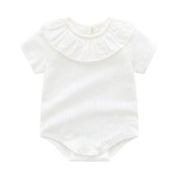 Load image into Gallery viewer, Baby Girls Solid Color Lace Muslin&amp;Ribbed Rompers Wholesale 910210879
