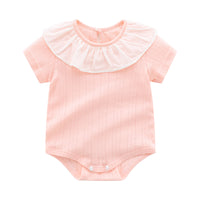 Load image into Gallery viewer, Baby Girls Solid Color Lace Muslin&amp;Ribbed Rompers Wholesale 910210879
