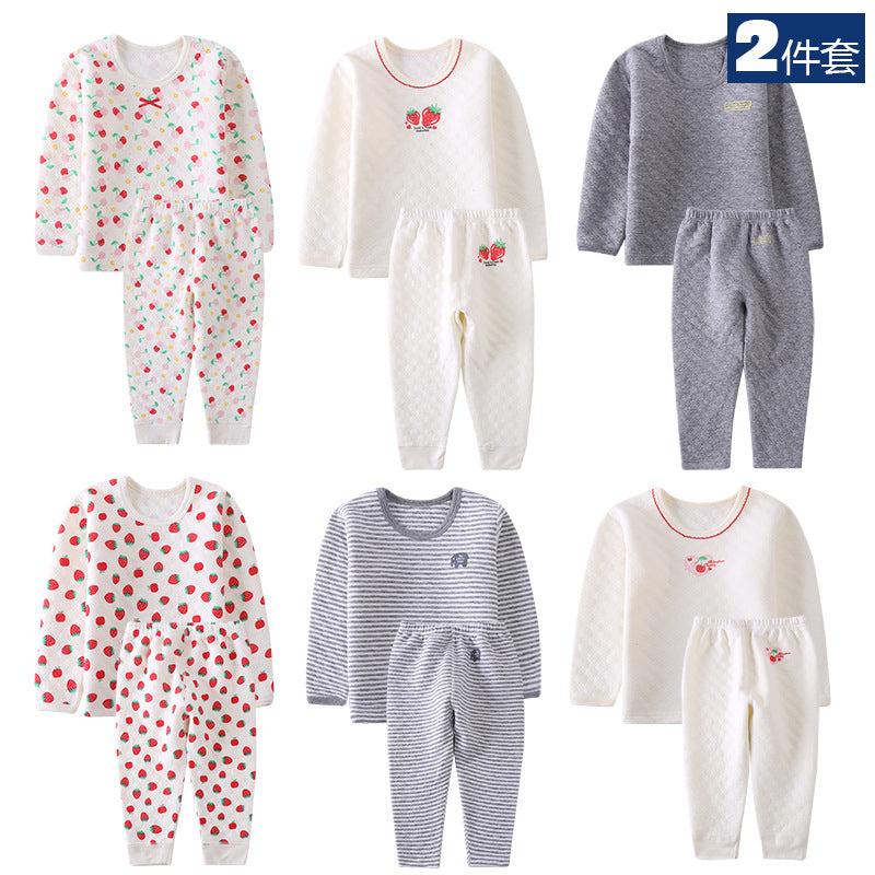 2 Pieces Set Kid Unisex Fruit Bow Print Tops and Striped Pants Sleepwears Wholesale 915810472