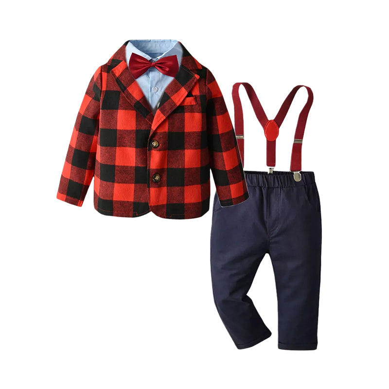 3 Pieces Set Baby Kid Boys Dressy Bow Shirts Checked Blazers And Trousers Wholesale 93249274