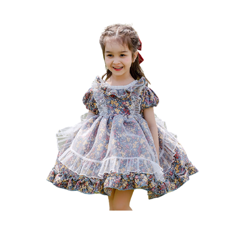 Baby Kid Girls Bow Lace Print Birthday Party Dresses Princess Dresses Wholesale 950610262