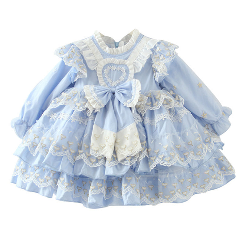 Baby Kid Girls Love heart Bow Lace Embroidered Valentine's Day Birthday Party Dresses Princess Dresses Wholesale 960010253